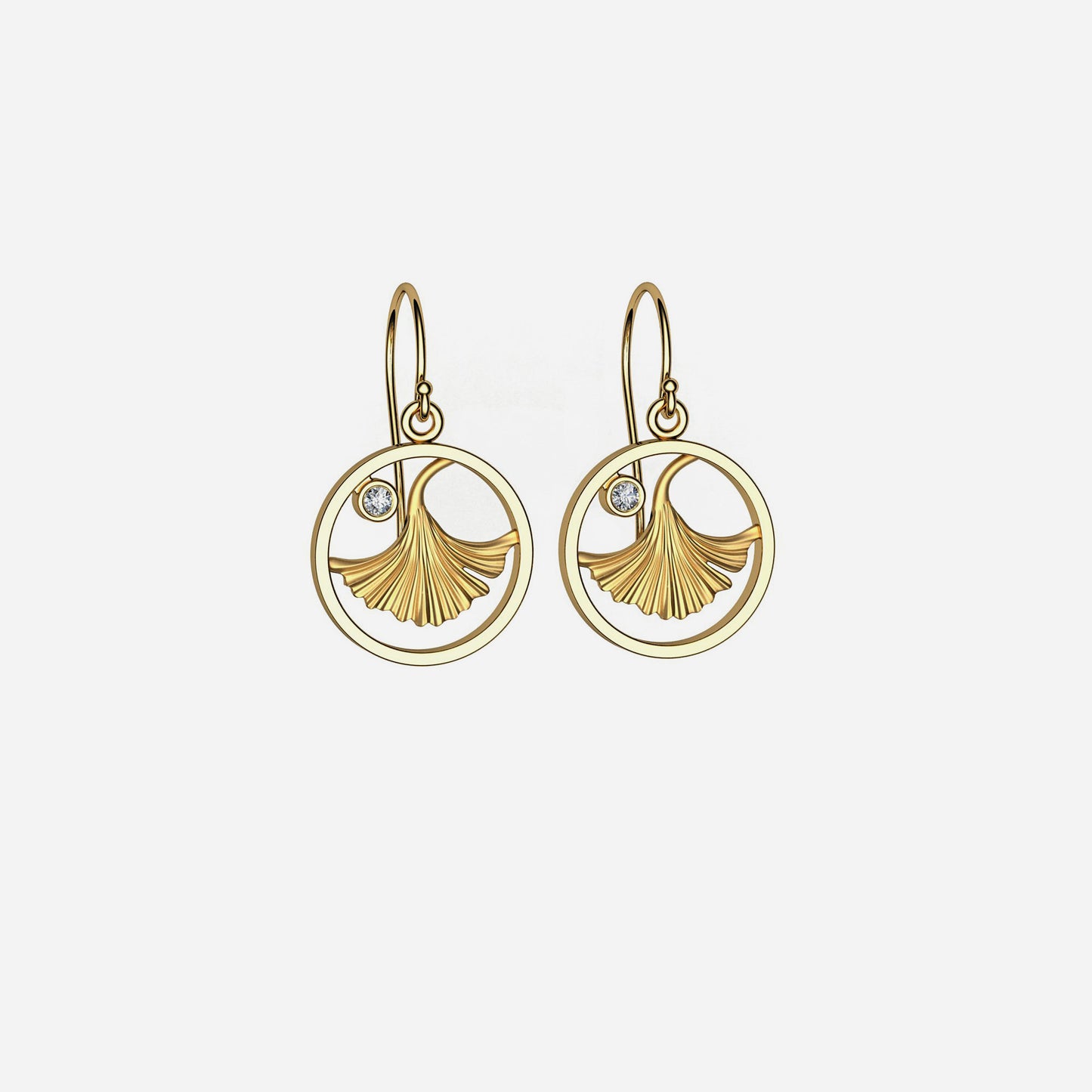 14k & Diamond Ginkgo Earrings 12mm