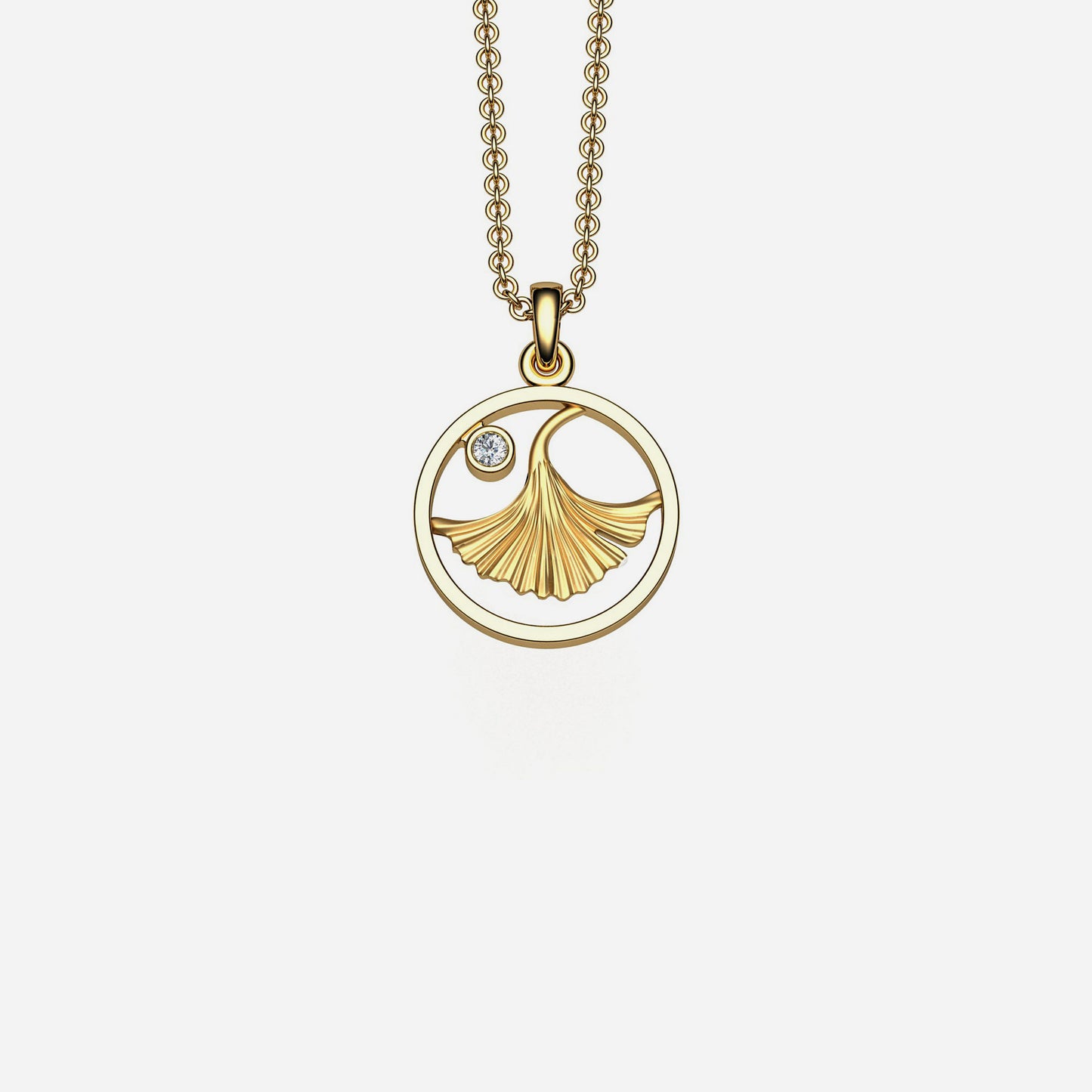 14k & Diamond Ginkgo Pendant 12mm