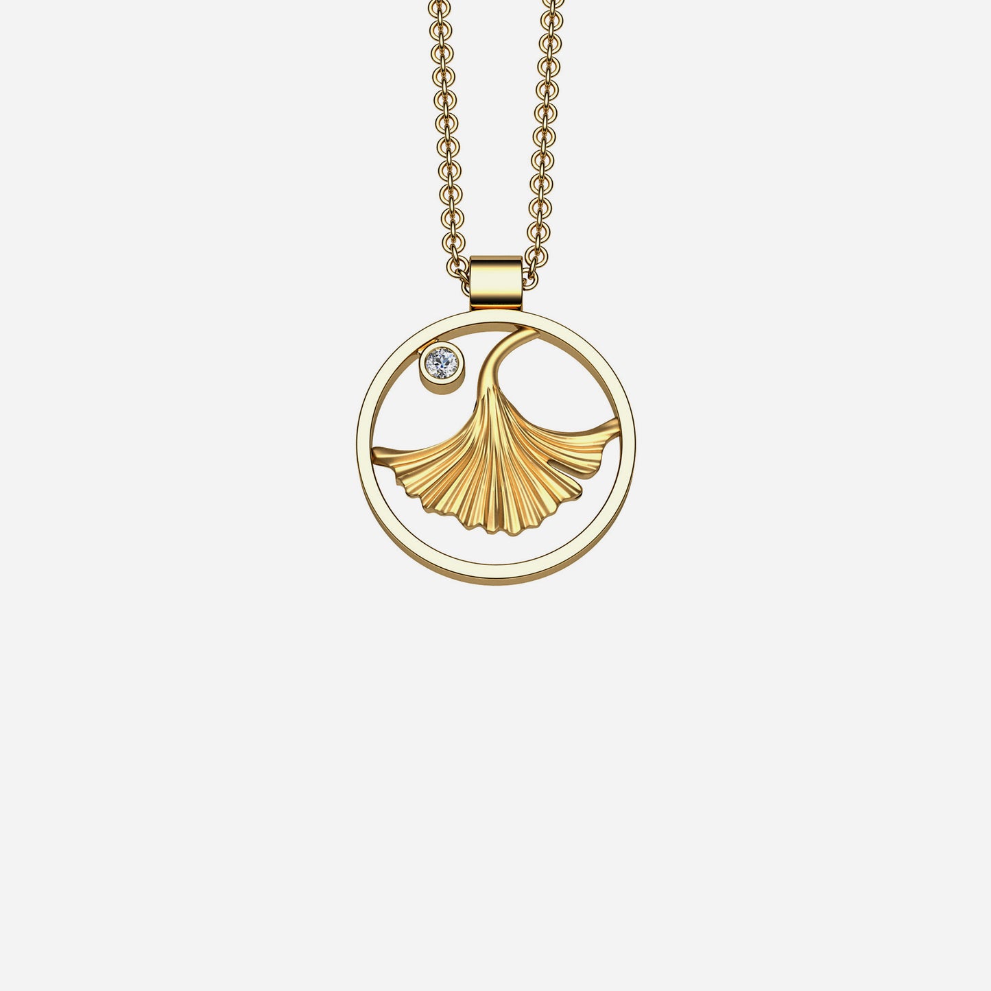 14k & Diamond Ginkgo Pendant 18mm