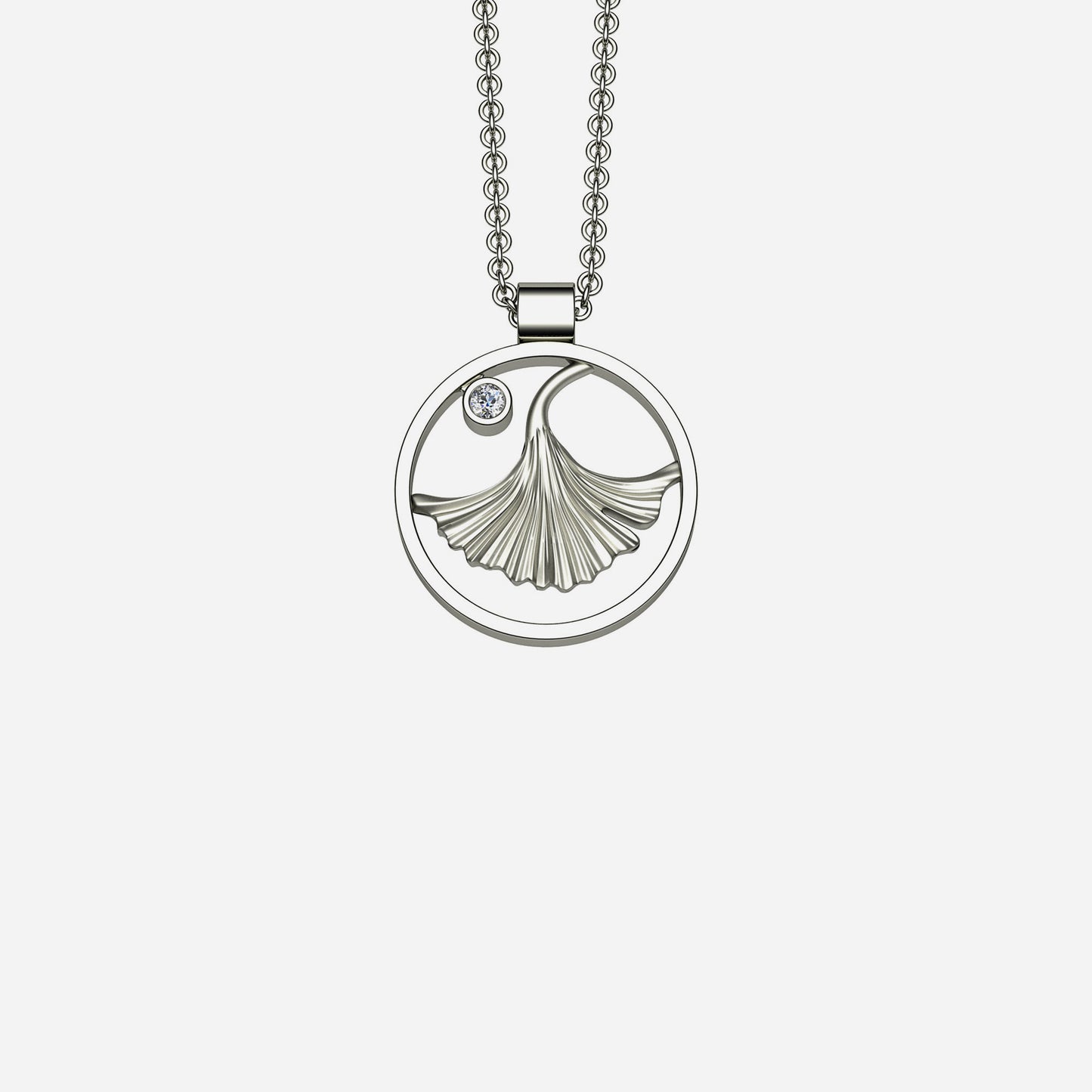 Sterling Silver & Sapphire Ginkgo Pendant 18mm