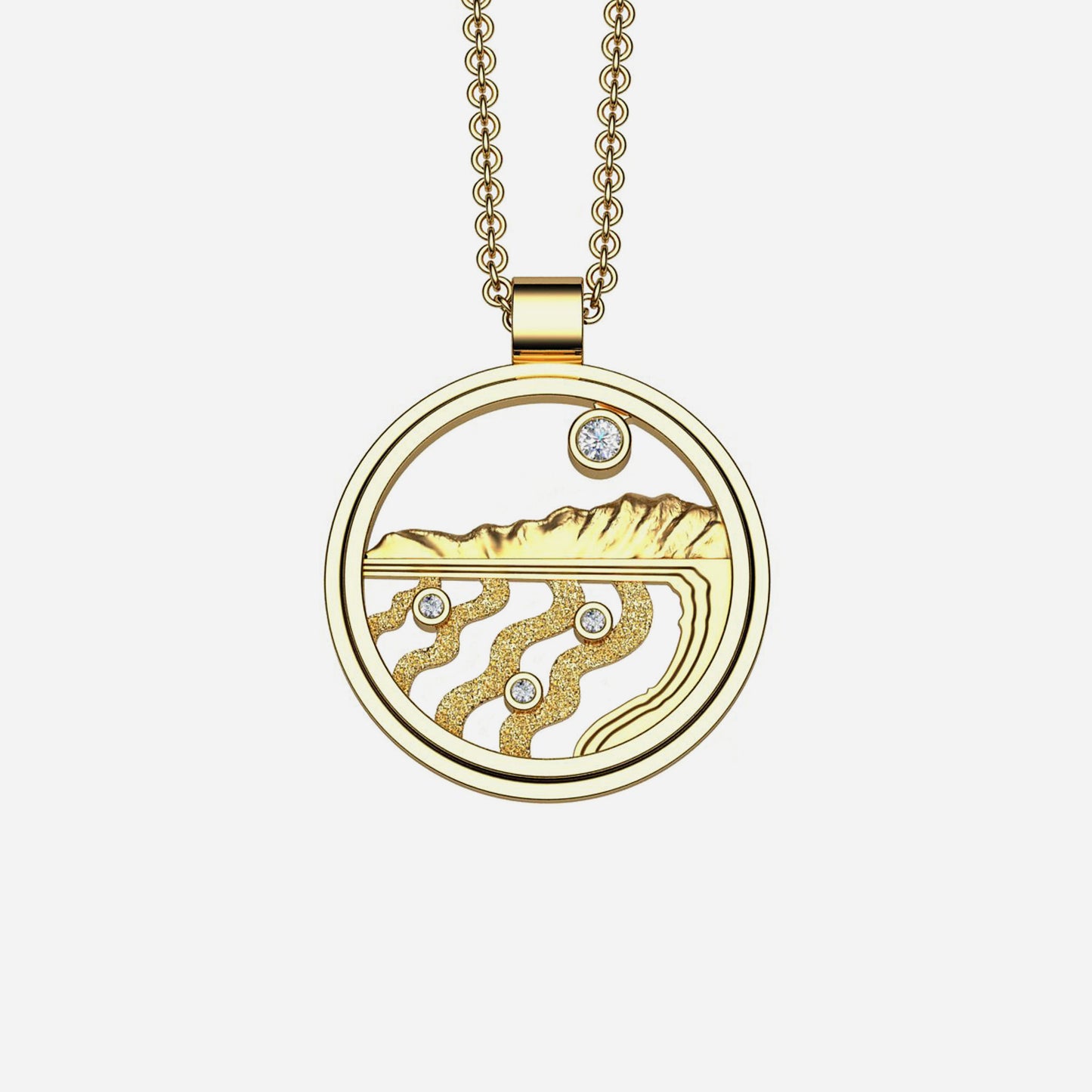 14k & Diamond California Coast Stinson Beach Pendant 24mm