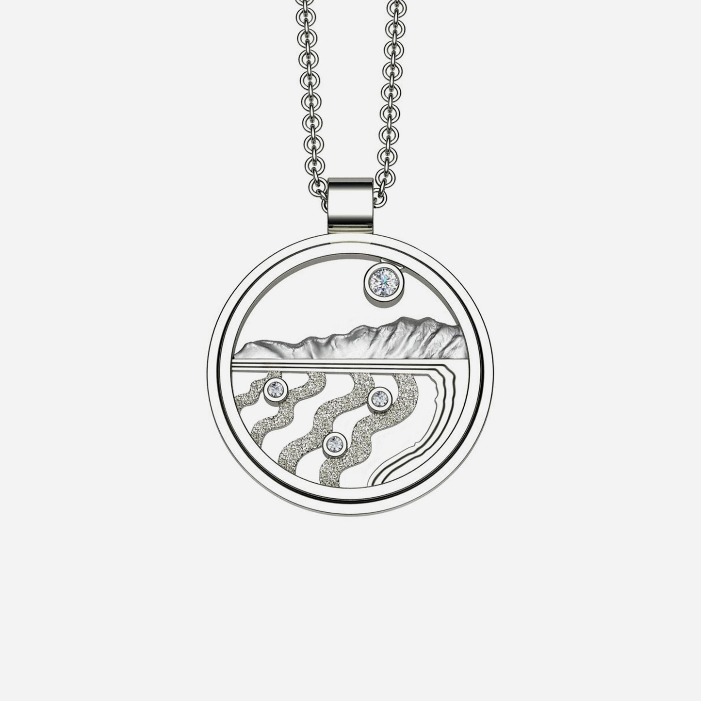 Sterling Silver & Sapphire California Coast Stinson Beach Pendant 24mm