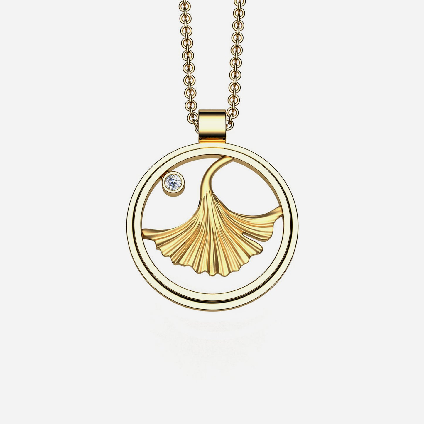 14k & Diamond Ginkgo Pendant 24mm