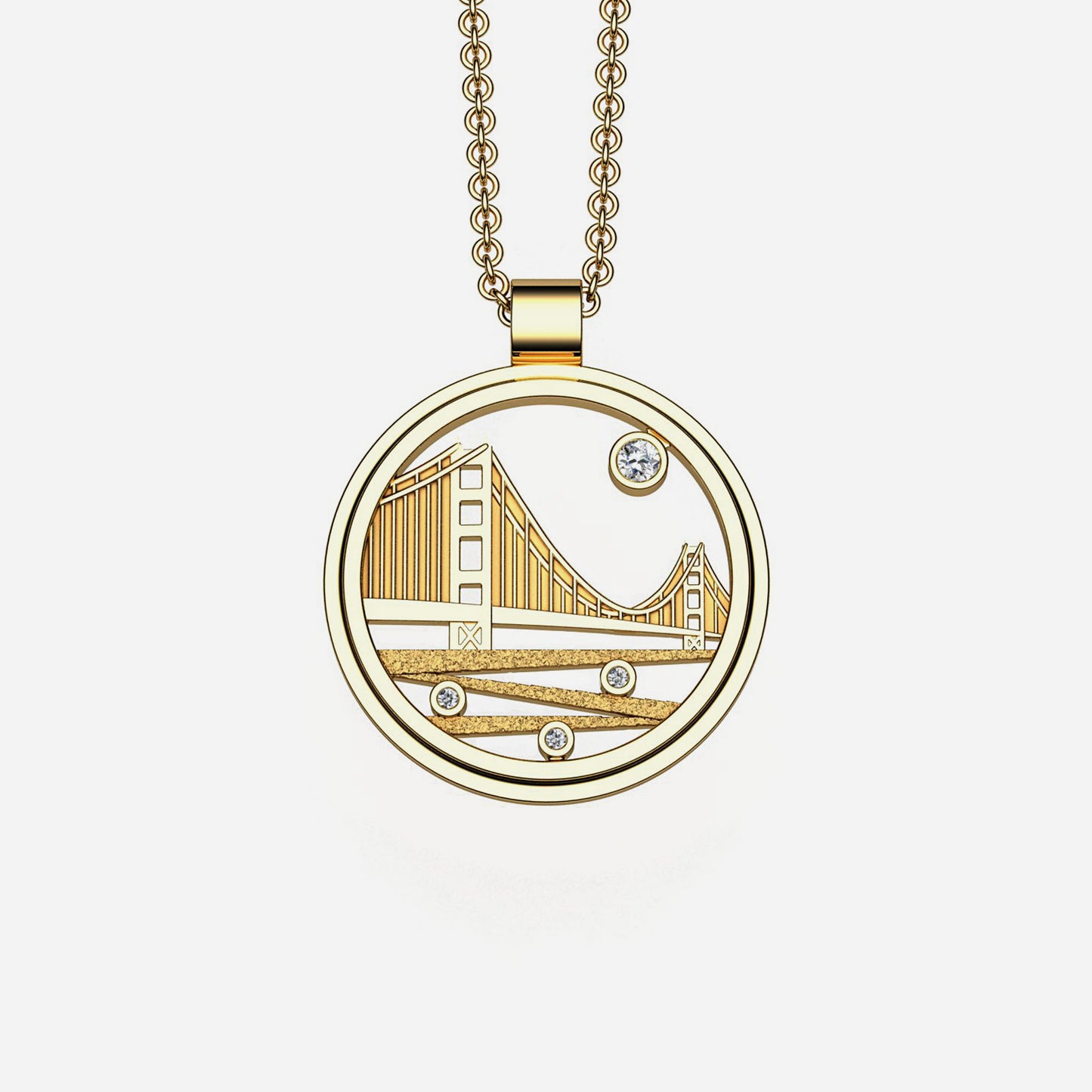 14k & Diamond Golden Gate Pendant 24mm