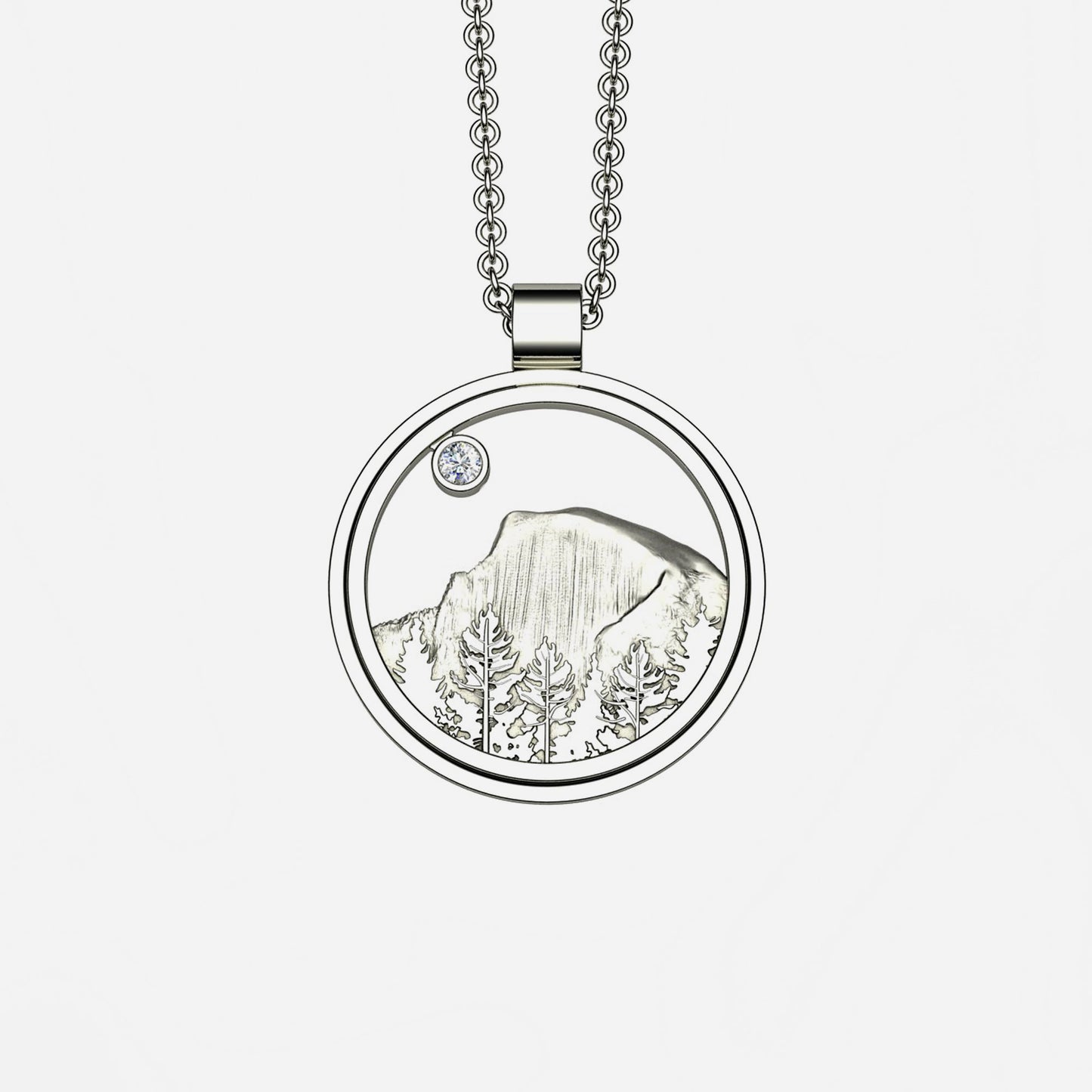 Sterling Silver & Sapphire Half Dome Pendant 24mm