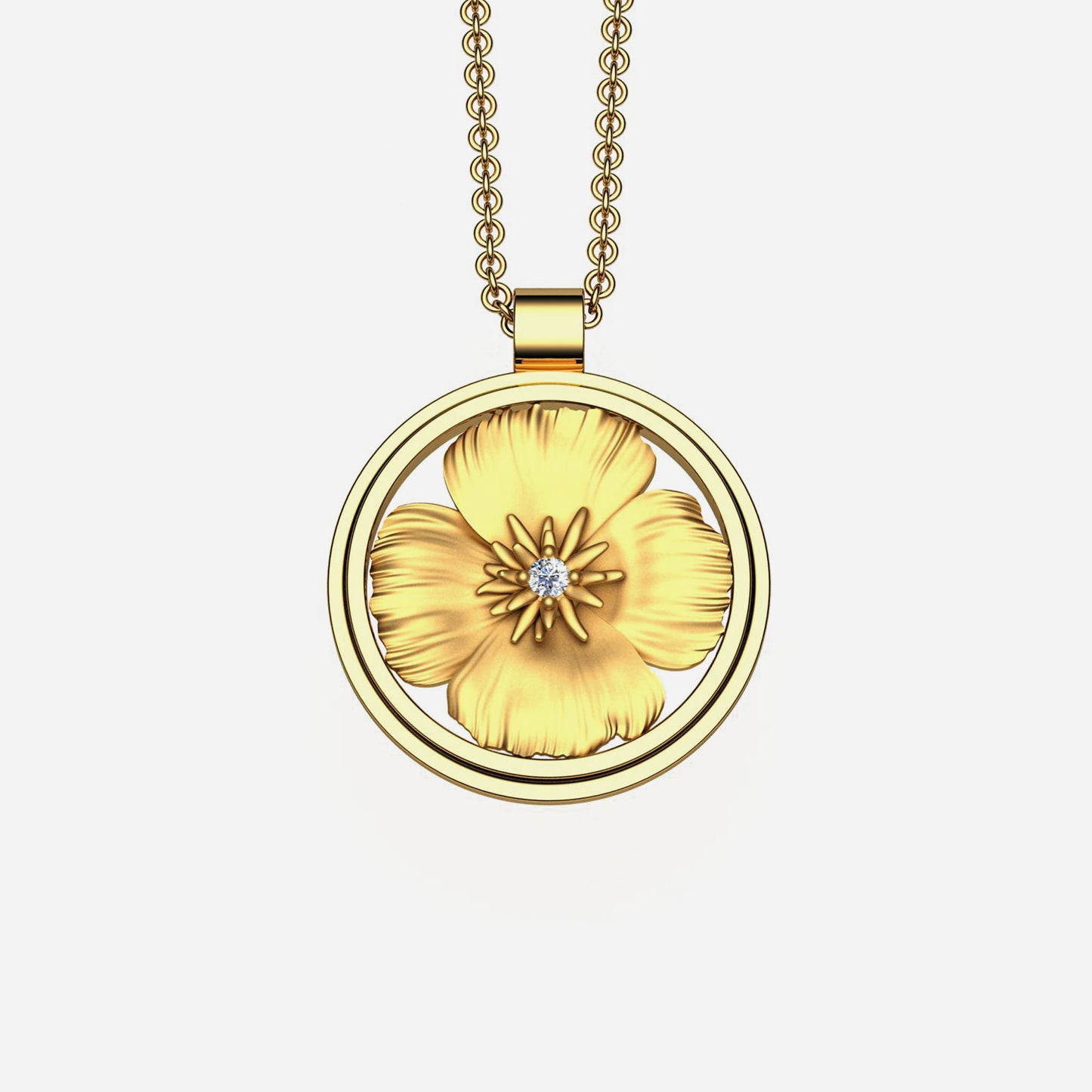14k & Diamond California Poppy Pendant 24mm