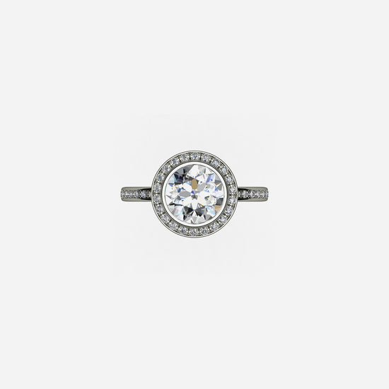 18k Diamond Halo Bezel Set Ring
