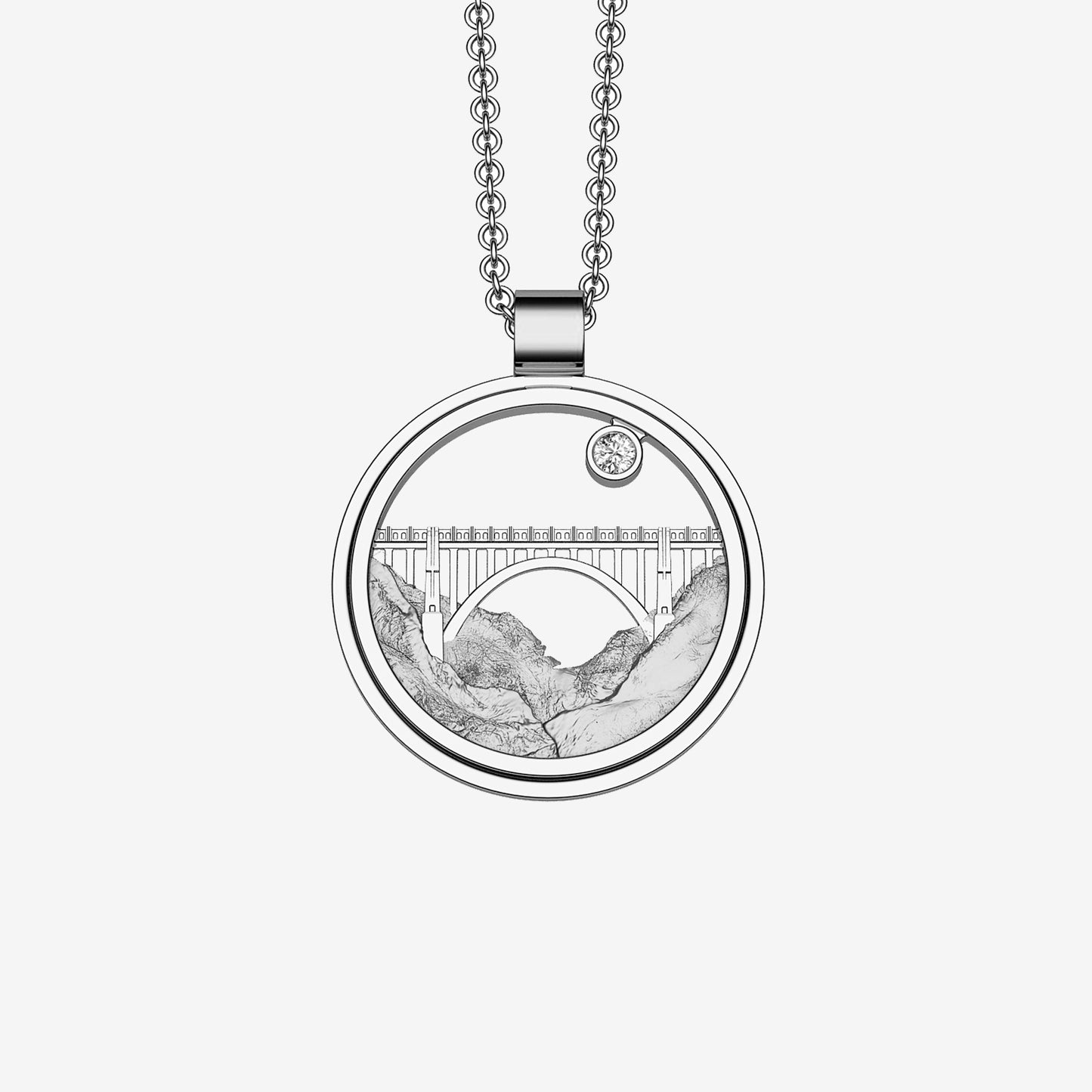 Load image into Gallery viewer, Sterling Silver &amp;amp; Sapphire Bixby Bridge Pendant 24mm
