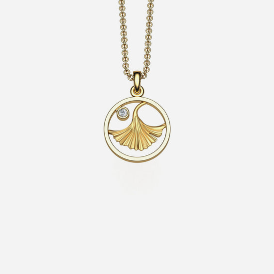 Load image into Gallery viewer, 14k &amp;amp; Diamond Ginkgo Pendant 12mm
