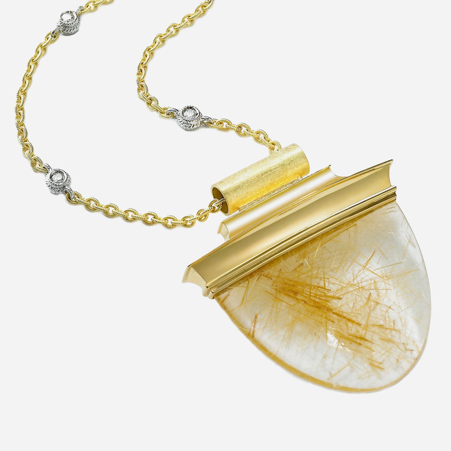 Load image into Gallery viewer, Eclipse Gold and Rutilated Quartz Crown Pendant
